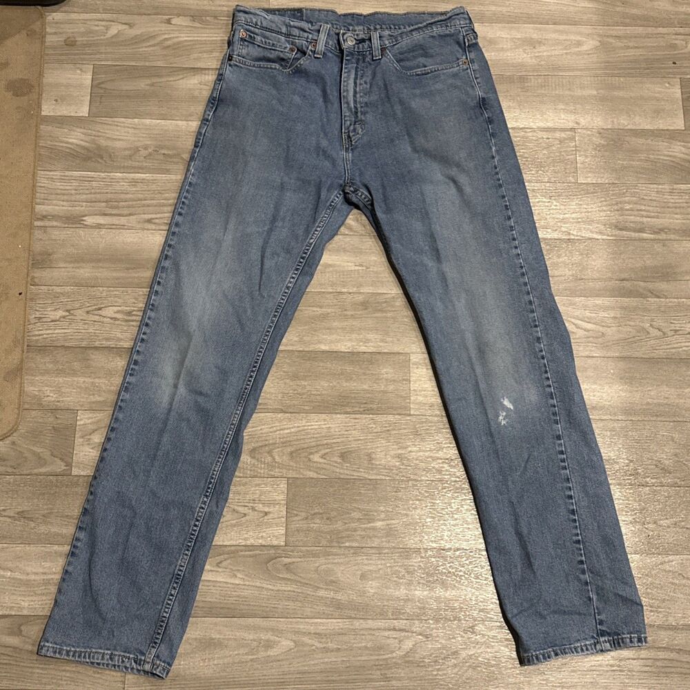 Levis 505 Jeans Mens 34x32 Light Wash Blue Straight Leg Denim Pants Classic Fit